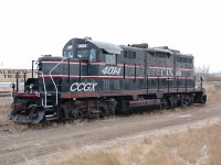 CCGX 4014, an ex-CN GP9RM owned by Cando Contracting, idles on a siding at around Mile 2 on the CN Camrose Sub. The facility that it works at, Esso Imperial Oil, is just a little ways north.