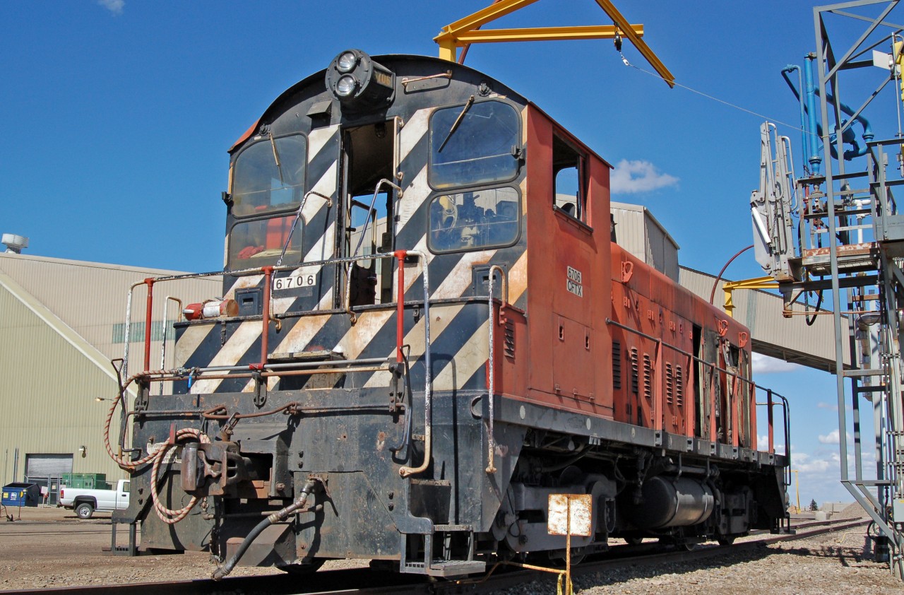 Canadian Fertilizer's SW8 rests on the service track after a long week of work. This unit was built 6/1951 as CP 6706, sold to Canadian Fertilizer 1/1990. I was told by staff that the unit is due for replacement in 2015. Thanks to the friendly staff for letting me inside the facility to take pictures.