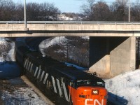 With just months to go before VIA takes over passenger operations, CN 6772 leads a great looking CN 75 under Plains Road and through Bayview Junction, on a clear crisp February afternoon.