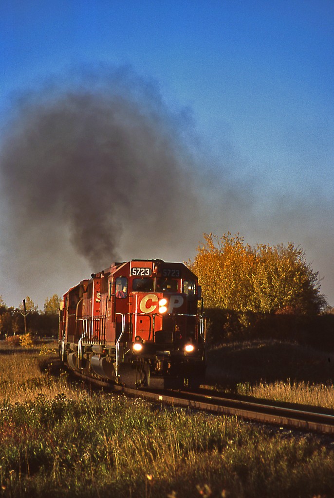 Southbound smokes its way towards Red Deer on a great fall evening
