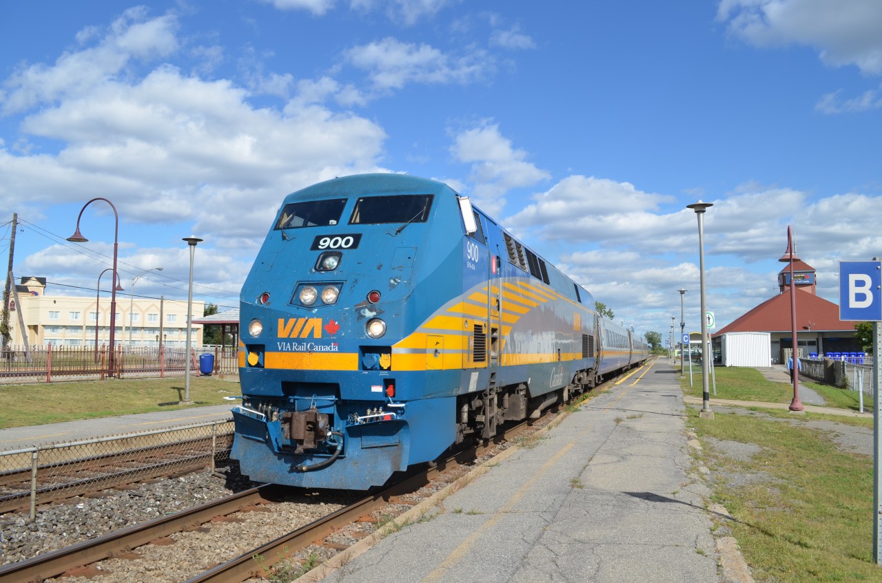 The class unit of VIA's P42DC's is leaving Dorval westbound after making its station stop.