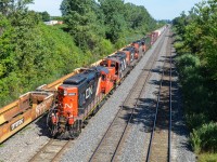 Long hood forward... CN 7275, CN 4116, CN 7054 & CN 9486 are in charge of CN 527, a local Montreal transfer heading west towards Taschereau Yard. This transfer always has anywhere from 3-5 geeps. For more train photos, check out http://www.flickr.com/photos/mtlwestrailfan/