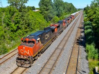 CN 401 has a nice five unit lashup consisting of CN 2525, CN 2116, CN 9418, CN 4723 & CN 9566. It is just a few minutes away from tying up at nearby Taschereau Yard as it heads west under the Norman Street overpass. For more train photos, check out http://www.flickr.com/photos/mtlwestrailfan/