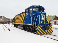 Every winter, The Port of Montreal Railway sends a couple of locomotives to participate in the Old Port Symphony, which involves boats, trains and church bells making a lot of noise. This past March, POM sent two of its quite new RP20BD switchers; a rare chance to see them up close. The lead unit is POM 1001 with a conventional nose, much further behind is POM 1004 which has no nose. For more train photos, check out http://www.flickr.com/photos/mtlwestrailfan/