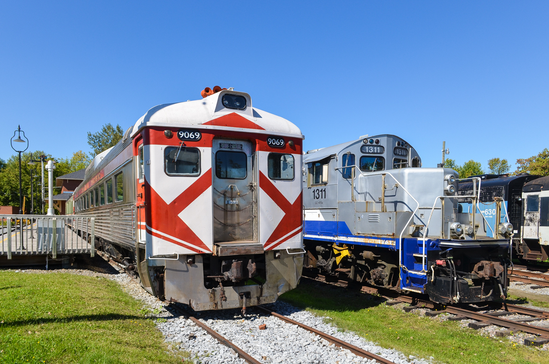 At the Canadian Railway Museum we see CP 9069 (Budd RDC-1) and AMT 1311 (GMD GP9, originally CN 4307). Both were used in Montreal commuter service. For more train photos, check out http://www.flickr.com/photos/mtlwestrailfan/