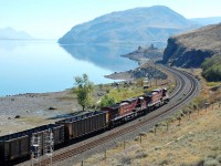 CP nos.8606&9713 are passing Cherry Creek on the Thompson sub. with an empty coal train and are headed towards Kamloops.