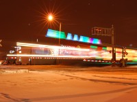Possibly one of the best trains for long-exposure photography, the CP Holiday Train passes over the 99th Street crossing on the Scotford sub, just seconds away from joining up with the Leduc Sub. 