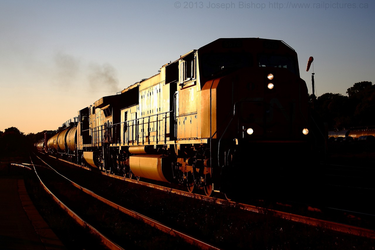 An early 396 makes its way into Brantford in the last few minutes of sunlight.  The setting sun made for a nice photo.