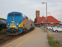 Via 81 with 905 leading has stopped at Brantford Ontario and will be continuing for points West shortly.  The sun was only minutes from setting when this photo was taken.