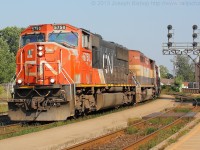 CN 435 slows into Brantford with a ratty looking SD75i on the point.  BCOL 4612 and CN 4729 are the trailing units.  A well timed break between classes is how I managed to catch this train.