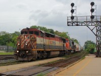 BCOL 4607 leads CN 331 under the signals at Brantford.  The day before CN 2129 had trailed on 330, I thought that it might come back leading but this is just as good if not better!