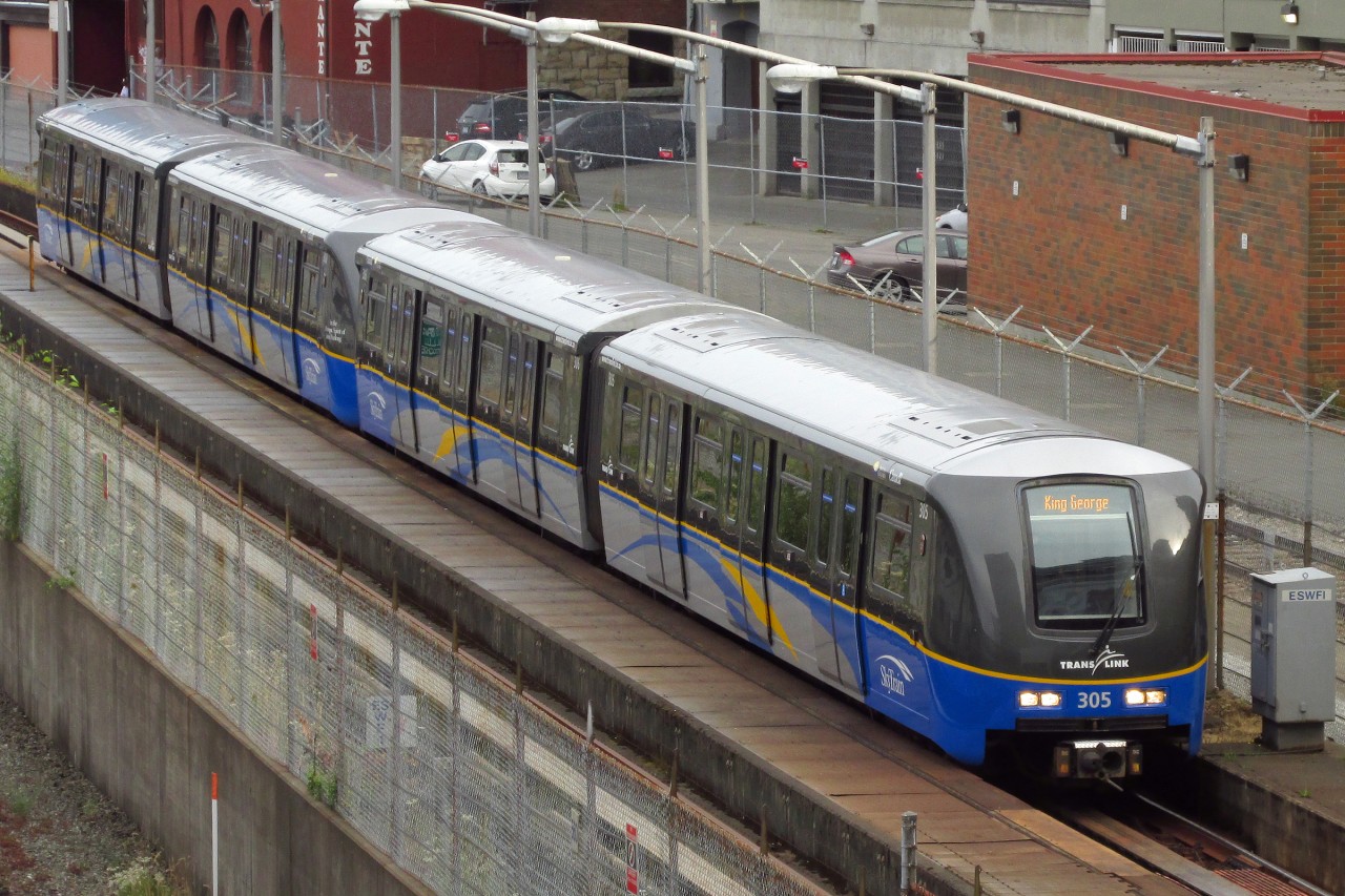 Translink "Skytrain" (Vancouver) MkIII Bombardier 4 car set with #305 leading.  These are the latest addition to the fleet offering larger windows and a capacity increase.