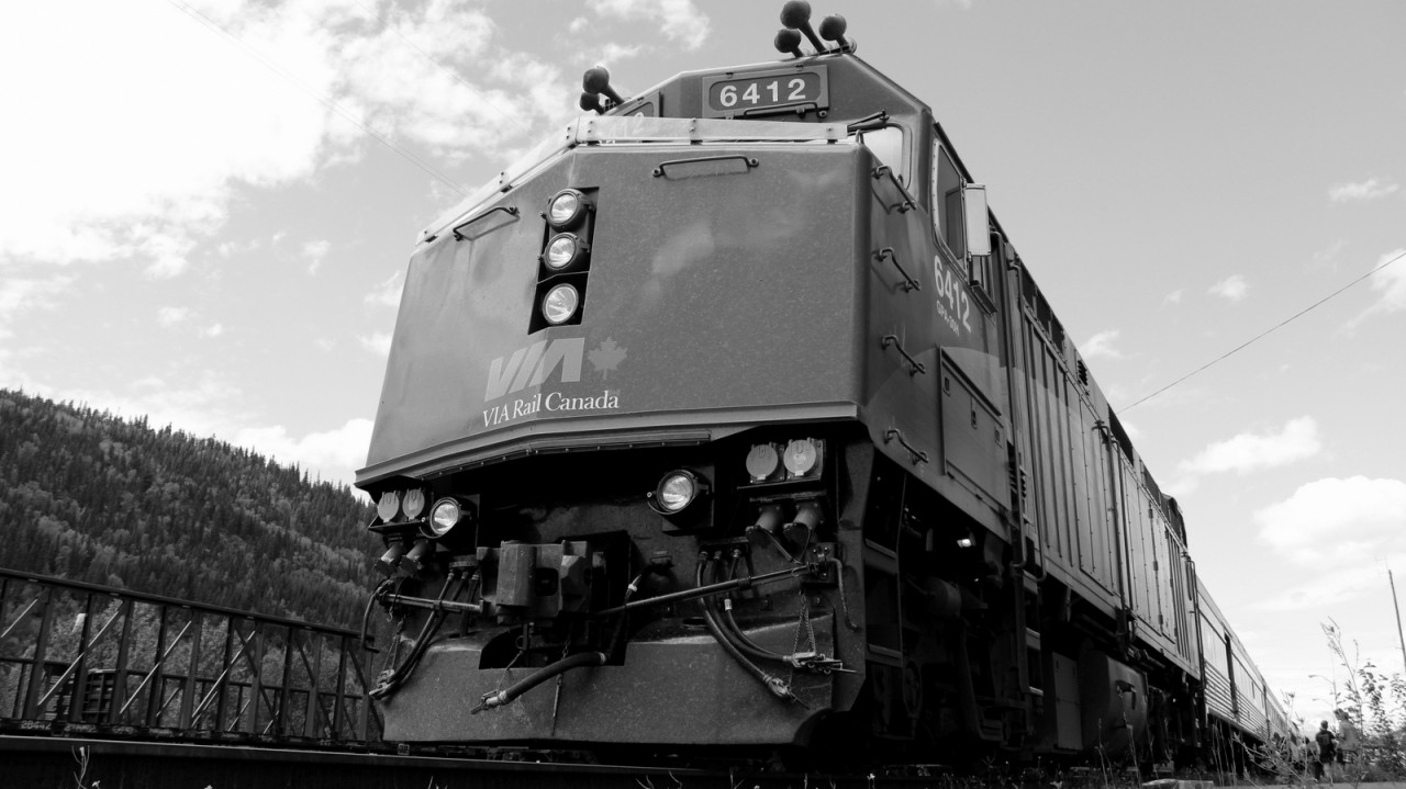VIA 6412 pulls the famous Prince Rupurt to Jasper Skeena makes a stop in the town of Smithers,B.C