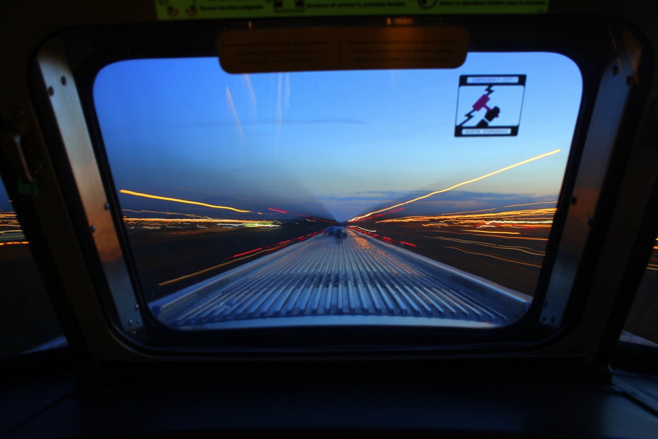 VIA #1 snakes its was through the night life of Edmonton,Alberta