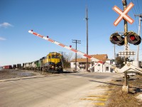 MMA 3609, MMA 5025, MMA 8525 & MMA 8541 (two GE C30-7's and two GE B39-8E's) switch the Farnham Yard in the winter of 2009. The crossing gates are coming down as they prepare to cross rue principale est for another switching move. For more train photos, check out http://www.flickr.com/photos/mtlwestrailfan/