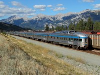 The Tremblant Park car brings up the markers on the eastbound Canadian as it departs Jasper. Nothing like seeing a classic stainless steel passenger consist complete with vista domes and a rear observation car.