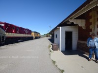 Jeff Willsie, President of the Ontario Southand Railway keeps a close eye on his operations as the Woodstock Turn has arrived and is setting off cars for the CPR. Founded in 1992 to switch cars for Petro Canada in Clarkson, OSR has grown under his leadership to a 24/7 operation shipping hundreds of cars daily for various customers on the former CP St. Thomas Subdivision, CP Port Burwell Subdivision, and as contract operator of the Guelph Junction Railway. 