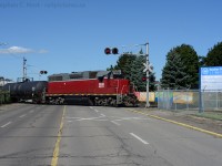 NECR 3840 is switching the Railcare yard at Wilcox St - which is a US Steel (Stelco) maintained road and railway crossing and the main plant entrance for workers. 

