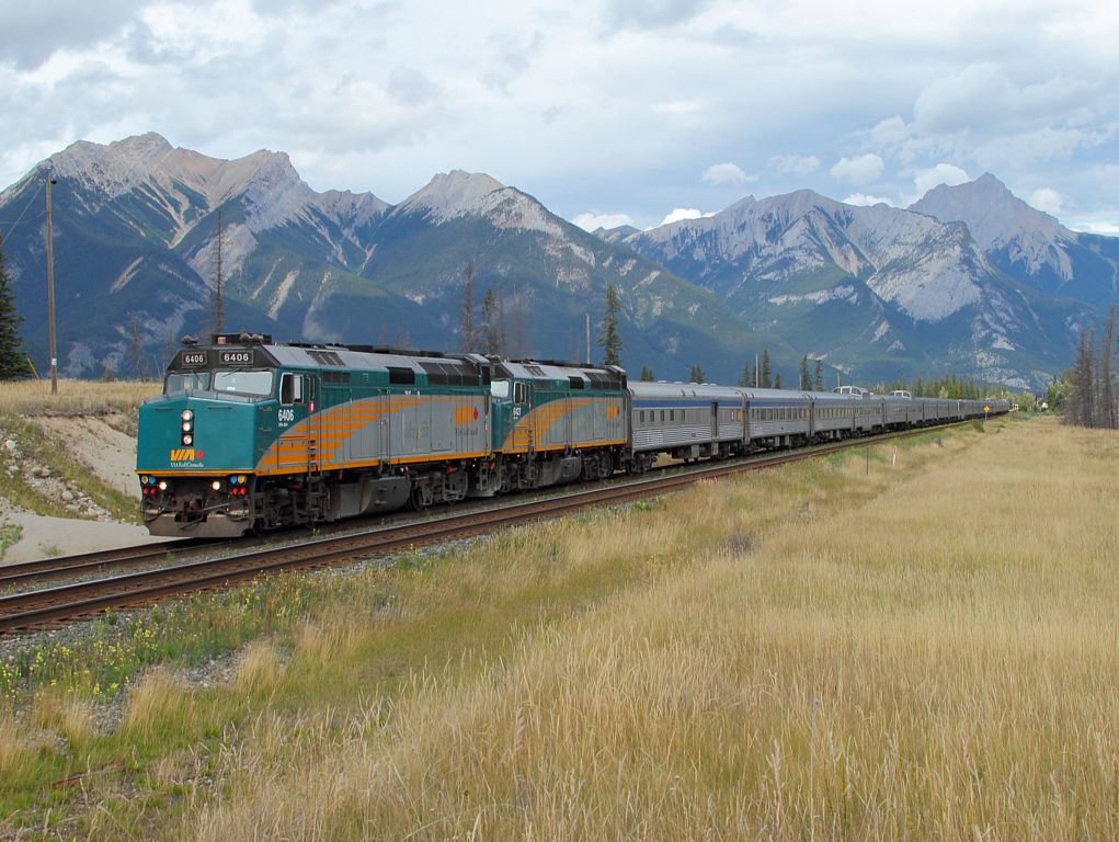 The westbound Canadian passes through the magnificence scenery of Jasper National Park.