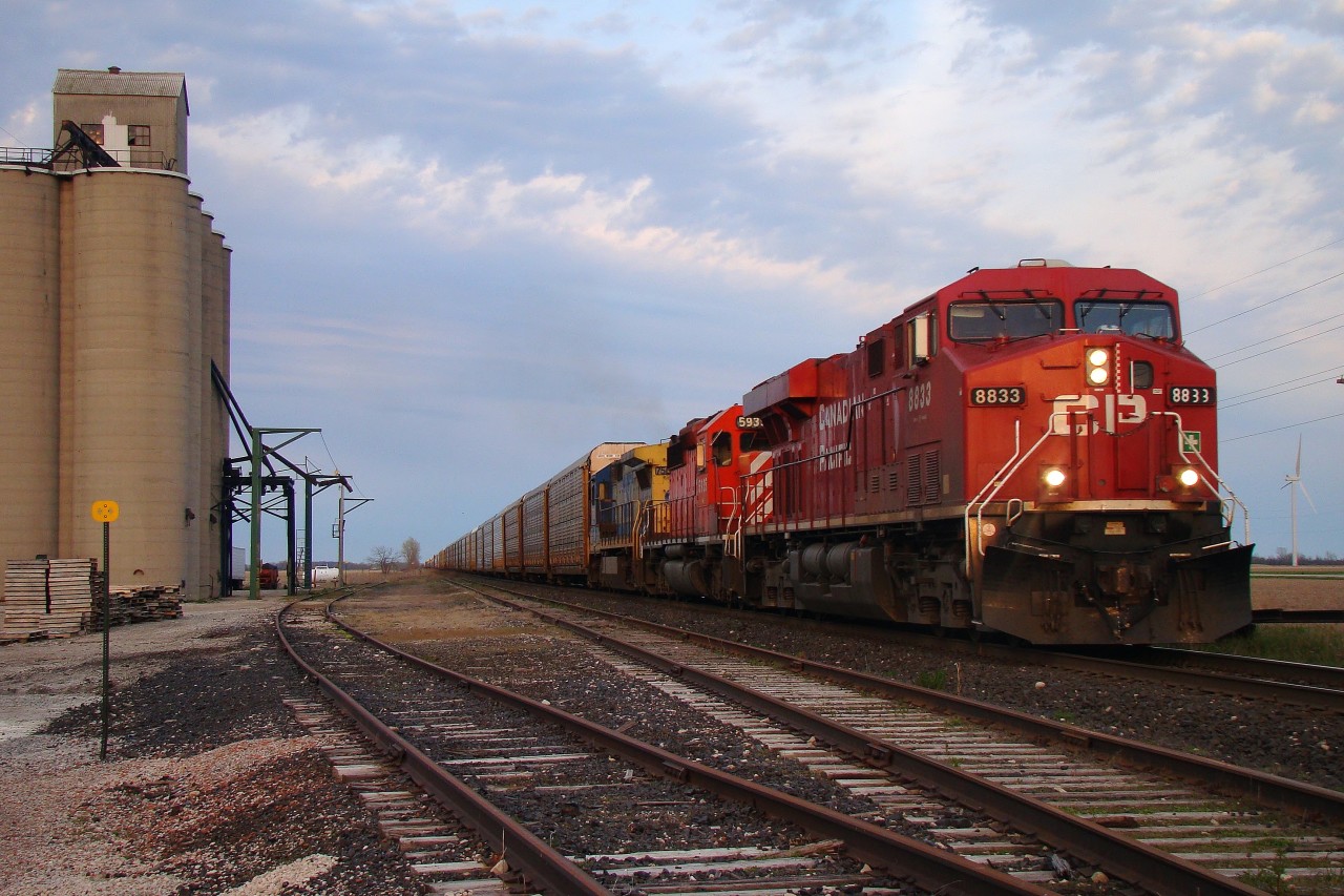 CP train 245 flies past the Haycroft elevator lead by CP 8833, CPR 5935 and CSX 7560. CSX power was common on CP trains through Southern Ontario at this point in time.