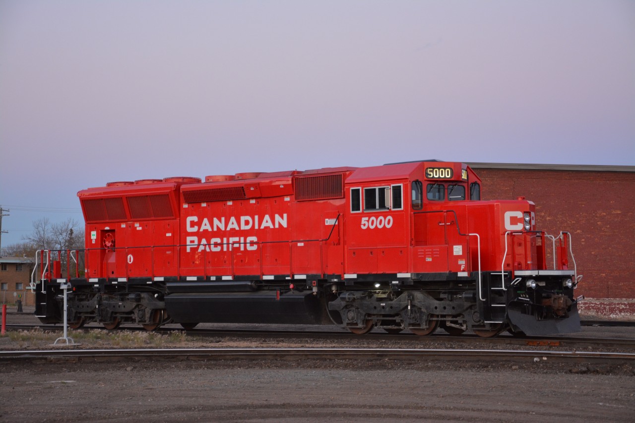 CP Class Unit SD30C-ECO #5000 rests on the wye at CP South Edmonton, on this Oct10, 2013 evening.