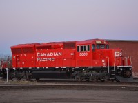 [Editors note: Accepting due to class unit] CP Class Unit SD30C-ECO #5000 rests on the wye at CP South Edmonton, on this Oct10, 2013 evening.