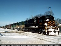 Brakeman makes a joint on the CB&CNS 2035 East as the GEXR Goderich to Stratford train makes a lift in Seaforth, Ontario on a day when the temperature dipped to -37!!  