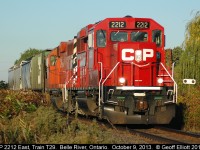 CP GP20C-ECO #2212, with CP 3015 in tow, has it's 4 hoppers rolling over Belle River at MP 94.2 on the Windsor Subdivision as they speed toward Chatham to do their regular weekday duties.