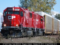 Grab shot of the day.....  CP 6257 and 6262 lead train 235-23 just west of the town of "Ringold" on the Windsor sub.  I had no idea this guy was coming and just caught a glimpse of the headlight in the distance otherwise this would have been a missed opportunity.  Wish I could have made it to a better location but I did not have the time to do so.  Hope you like what I did get.