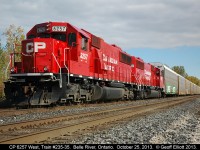 CP 6257 and 6262 made a second trip down the Windsor Subdivision this week on train 235-25.  Here the duo sits in the siding in Belle River waiting on 142 to pass before continuing west to Windsor.