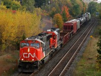 435 departing Brantford with CN 5691 - CN 5373 and 13 cars (after dropping 12 cars and lifting 2 in the yard)