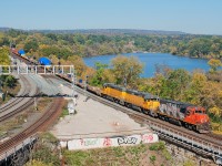 End of the line, CN L421 arrives into Hamilton with it's D9R dimensional train in tow. From there the caboose and two D9R loads will be put away into the yard and the idler cars and power will return to Mac Yard. 
