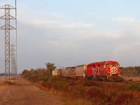 CP 3015 with CP 2212 leads the 7 car Chatham wayfreight T29 eastward in early morning light at mile 99 on the CP's Windsor Sub.