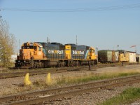 ONT 1808 and 1802 idle the weekend away in the shop track at Hearst ex train 515 from Kapuskasing, their next call to duty will be back to Kapuskasing and through to Cochrane on train 516 the next day. 