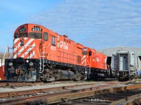 <b>Day shot before a night shoot.</b> A few hours before a night shoot at The Canadian Railway Museum, we see a pair of CP MLW's (CP 4237 & CP 4563) and the rear end of VIA 6921 (built by Bombardier at the MLW plant) lounging under a beautiful sky. For more train photos, check out http://www.flickr.com/photos/mtlwestrailfan/