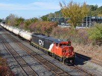 While waiting for CN X394, was pleasantly surprised by CN U786, the empty TankTrain from Maitland, ON, to St-Romuald, QC. Power was CN 2421, a repainted cowl unit. For more train photos, check out http://www.flickr.com/photos/mtlwestrailfan/