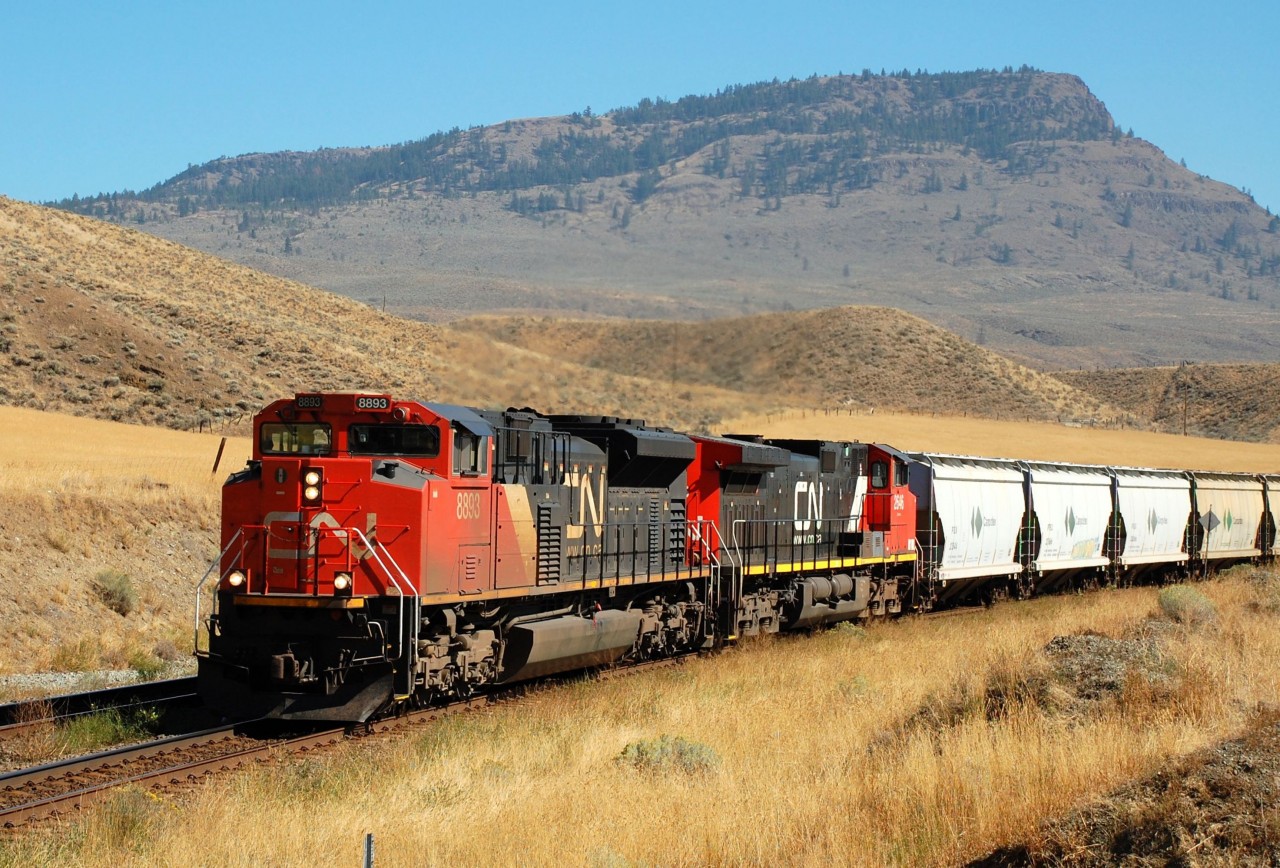 CN nos.8893&2646 are approaching Kissick on the Ashcroft sub. with a westbound load of potash.
