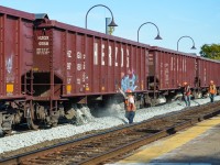 A CP ballast train drops ballast at Valois Station. CP was doing a lot of trackwork this past weekend on the Vaudreuil Sub, causing cancellation of commuter trains on this line. For more train photos, check out http://www.flickr.com/photos/mtlwestrailfan/ 