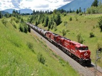 CP 9373 is bringing a load of tank cars up the grade on the north track @Carlin and is headed westwards towards the Notch Hill loop.