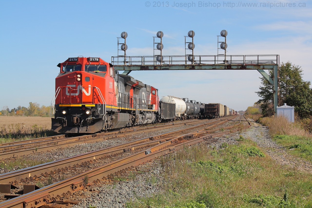 CN 331 with a pair of ex BNSF Dash 8's throttle up out of the South Service Track at Paris West with their lift. 
 Thanks to Rob Smith for showing me how to get here today