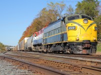 The Woodstock Job sits at Woodstock awaiting notification that they have the signal at CN Carew.  OSXR 6508 and OSRX 644 are in charge of today's train.  It was a great day of chasing the OSR and getting to see this classic F unit.