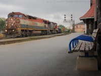 CN 331 cruises through Brantford on a less than stellar day.  BCOL 4607 is leading for the second time in a month and both days it has been as put by Rob Smith, "That unit loves to come through here in crappy weather".