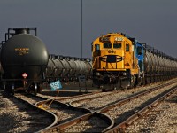 Black Gold, former Santa Fe B23-7 4255 and a SSR GP38-2 are awaiting the crew to take this train to the Regina CP interchange. 