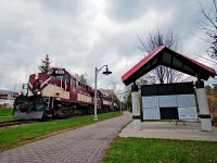 Ontario Southland Railway's Job Number One is heading back to Guelph Junction with interchange traffic for CP's London Pickup Job to lift tonight and is seen running through John Galt Park in Guelph.