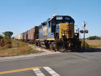 After picking up 12 loaded cars from Southwest Coop in Wallaceburg, CSX 2574 shoves his loads across Hwy 40 and all the way to Sombra, where he could finally run around his train to head back north to Sarnia. This was the last CSX move over these rails and now a short-line operator is being pursued to resume operations.