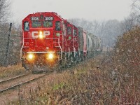 The first flurries of the season greet T07 outside Claremont Ontario.