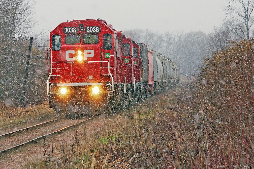 The first flurries of the season greet T07 outside Claremont Ontario.