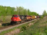 People make mistakes, one of which I learned early on is try to stay in the photo line - especially when something good is on the way. A few foamers present might remember seeing this train: CN 398 on the ascent to Georgetown, rumbling through Mile 30 with CN 2570 leading a rare visitor: 3025, a Wisconson Central GP40. As the trailing unit passed by everybody turned, cameras clicked again, and all in attendance were happy.