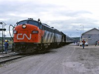 CN #3 is seen sitting at the Hornepayne station before resuming their journey across the Caramat Sub to points west.