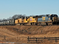 Passing mile 144 of Canadian Pacific's Belleville Sub, and about to hit the west switch of Port Hope siding where they'll meet CP 241, CSX 8524, UP 4896, and UP 6795 roll east with CP 642. 1439hrs.